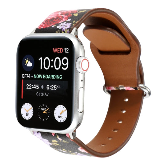 For Apple Watch Series 7 41mm / 6 & SE & 5 & 4 40mm / 3 & 2 & 1 38mm Floral Strap Watch Band(Black Pink) by bashfashion