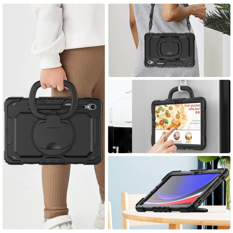 For Samsung Galaxy Tab S9 D Type Silicone Hybrid PC Tablet Case with Handle Holder(Black) by bashfashion