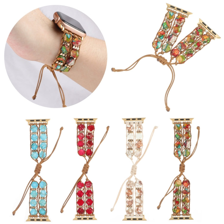 For Apple Watch SE 2023 44mm Hexagonal Stones Drawstring Chain Watch Band(Beige) by bashfashion