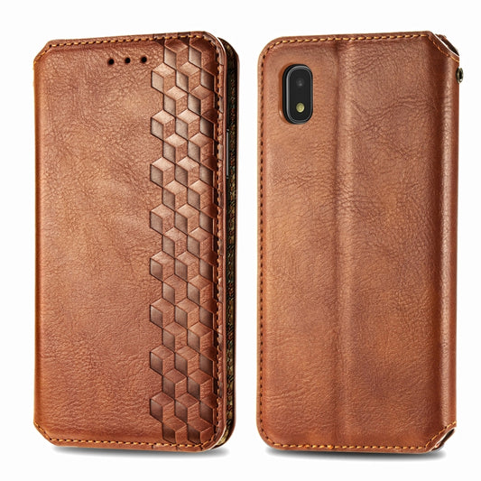 For Samsung Galaxy A21 (JP Version) Cubic Grid Pressed Horizontal Flip Magnetic PU Leather Case with Holder & Card Slots & Wallet(Brown) by bashfashion