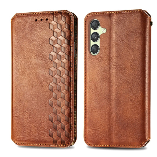 For Samsung Galaxy A25 5G Cubic Grid Pressed Magnetic Leather Phone Case(Brown) by bashfashion