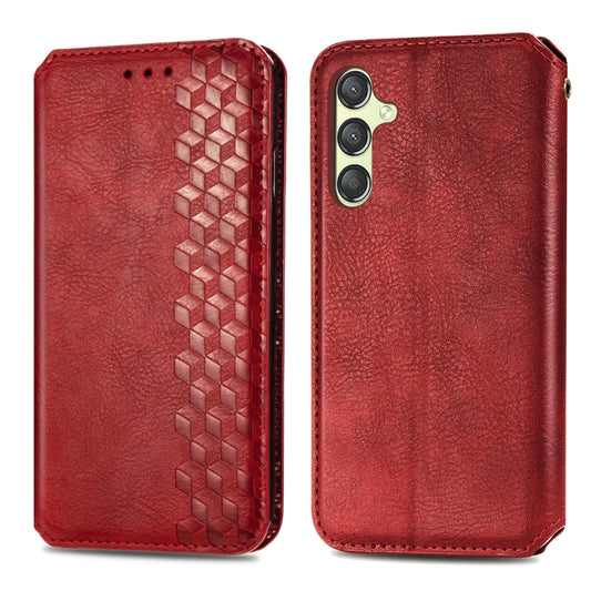 For Samsung Galaxy A25 5G Cubic Grid Pressed Magnetic Leather Phone Case(Red) by bashfashion