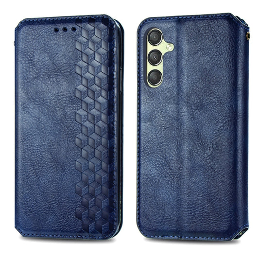 For Samsung Galaxy A25 5G Cubic Grid Pressed Magnetic Leather Phone Case(Blue) by bashfashion