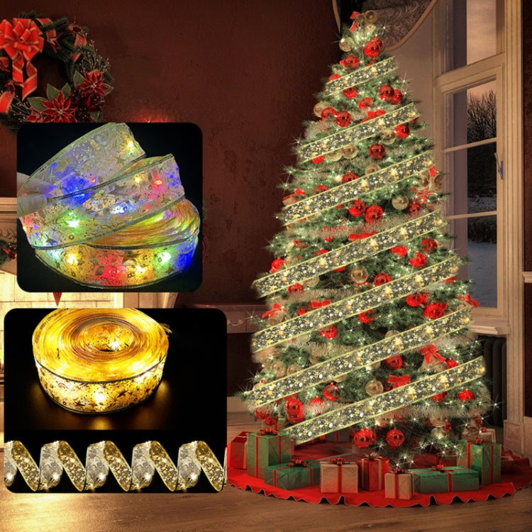 Christmas LED Lights Bronzing Double Ribbon String Lights, Specification: 5m(Silver Warm Light) by bashfashion