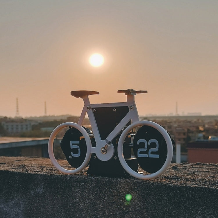 HY-F087 Retro Bicycle Shape Automatic Flip Home Decorative Turning Clock(White) by bashfashion