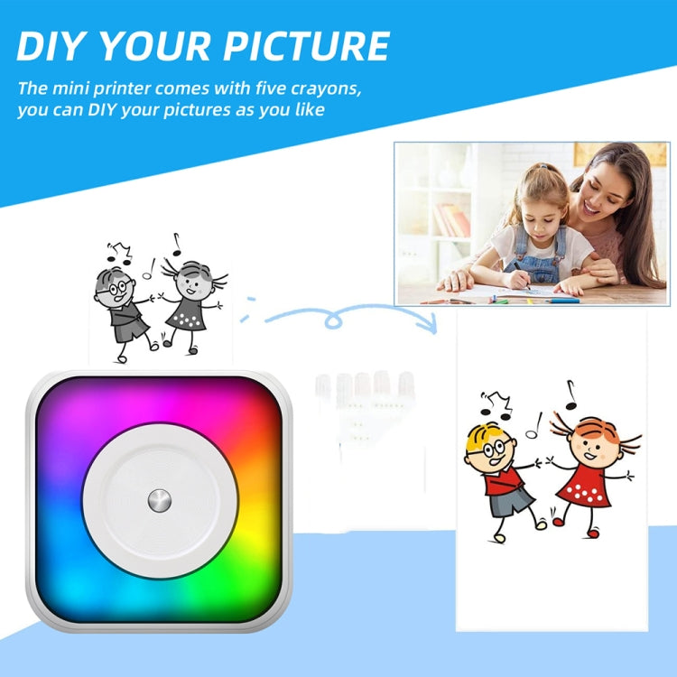 RGB Light Portable Mini Bluetooth Printer Inkless Document Label Printer with 5 Paper+5 Stickers+3 Color Paper by bashfashion