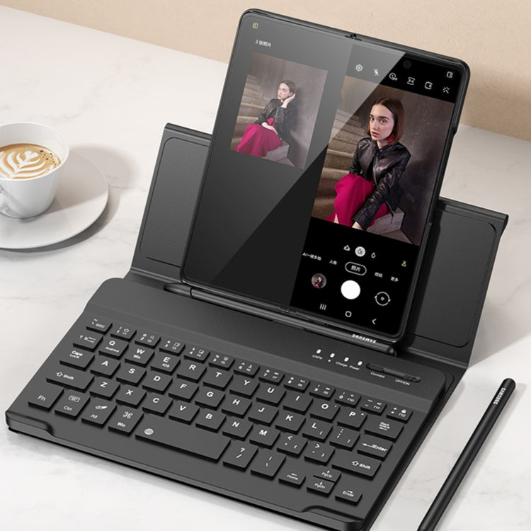 For Samsung Galaxy Z Fold4 GKK Magnetic Folding Bluetooth Keyboard Leather Case with Pen + Phone Case (Dark Green) by GKK