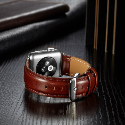 For Apple Watch Series 7 41mm / 6 & SE & 5 & 4 40mm / 3 & 2 & 1 38mm Crazy Horse Texture Top-grain Leather Watch Band(Dark Brown) by bashfashion