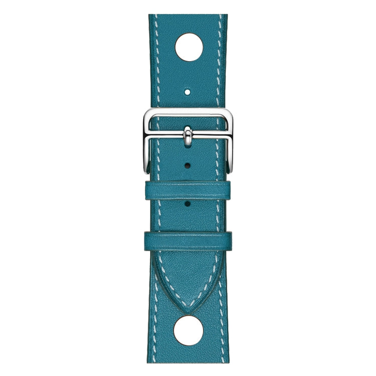 For Apple Watch Series 8&7 41mm / SE 2&6&SE&5&4 40mm / 3&2&1 38mm Leather Three Holes Watch Band(Blue) by bashfashion
