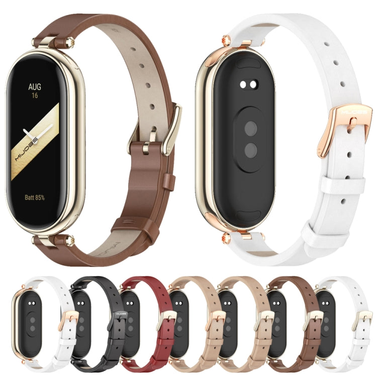For Xiaomi Smart Band 10 / 9 / 8 Mijobs First Layer Cowhide Watch Band(White Light Gold) by MIJOBS