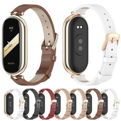 For Xiaomi Smart Band 10 / 9 / 8 Mijobs First Layer Cowhide Watch Band(White Light Gold) by MIJOBS