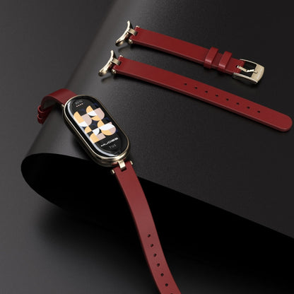 For Xiaomi Smart Band 10 / 9 / 8 Mijobs First Layer Cowhide Watch Band(White Light Gold) by MIJOBS