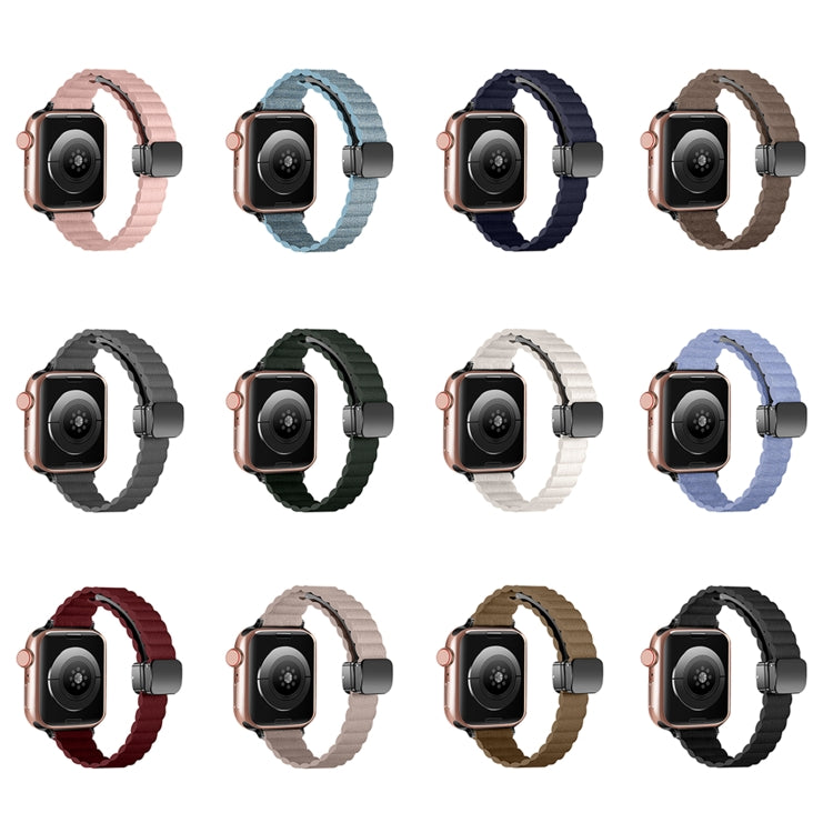 For Apple Watch Series 6 40mm Water Ripple Magnetic Folding Buckle Watch Band, Style: Thin Version(Brown) by bashfashion