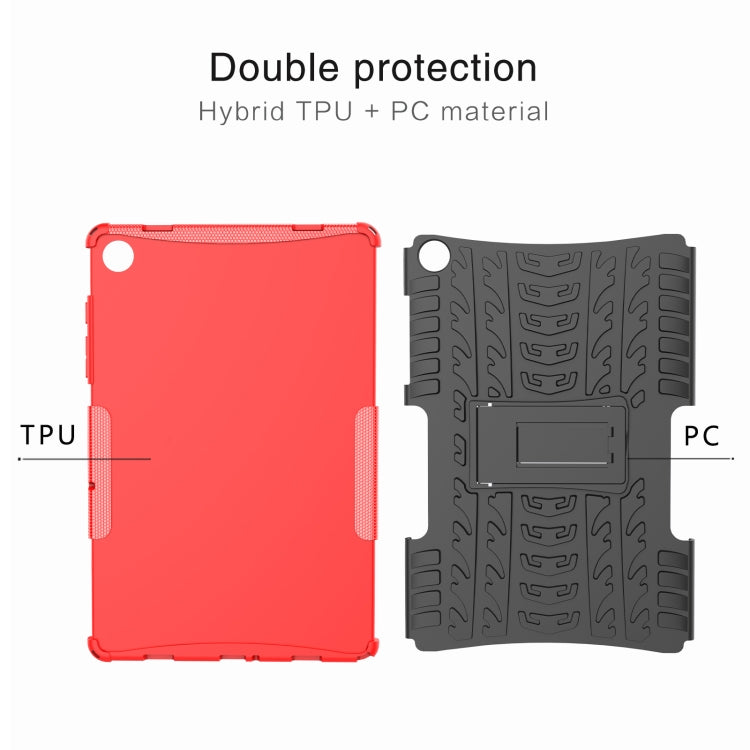 For Samsung Galaxy Tab A9+ / Tab A11+ Tire Texture TPU + PC Tablet Case with Holder(Red) by bashfashion