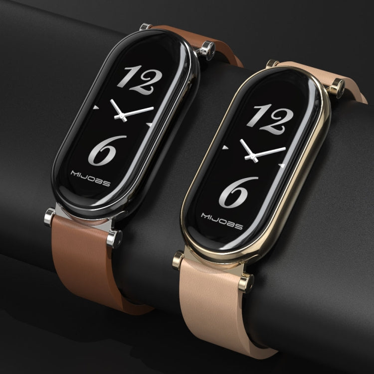 For Xiaomi Smart Band 10 / 9 / 8 Mijobs GT4 First Layer Cowhide Watch Band(White Silver) by MIJOBS