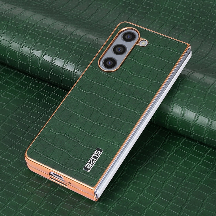 For Samsung Galaxy Z Fold5 AZNS Electroplated Frame Crocodile Texture Full Coverage Phone Case(Green) by AZNS