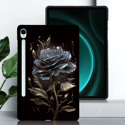 For Samsung Galaxy Tab S9 / S9 FE Color Painting Pattern Smart Tablet TPU Case(Black Rose) by bashfashion