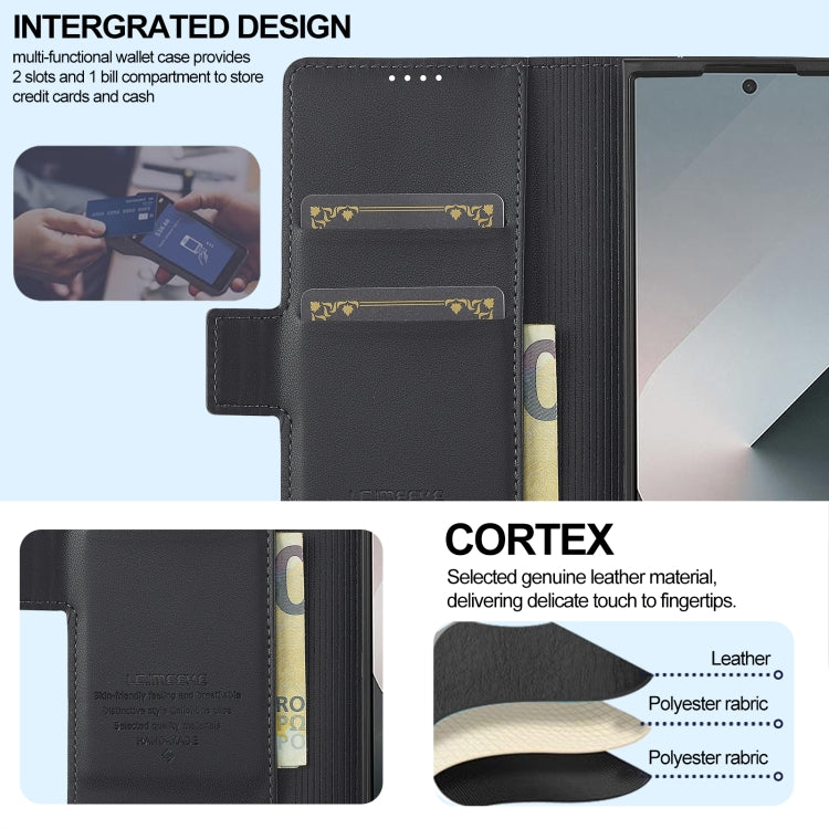 For Samsung Galaxy Z Fold6 LC.IMEEKE L1 Series Frosted Fine Texture PU Phone Case with Pen Slot, Pen Not Included(Black) by LC.IMEEKE