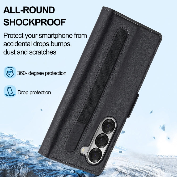 For Samsung Galaxy Z Fold6 LC.IMEEKE L1 Series Frosted Fine Texture PU Phone Case with Pen Slot, Pen Not Included(Black) by LC.IMEEKE