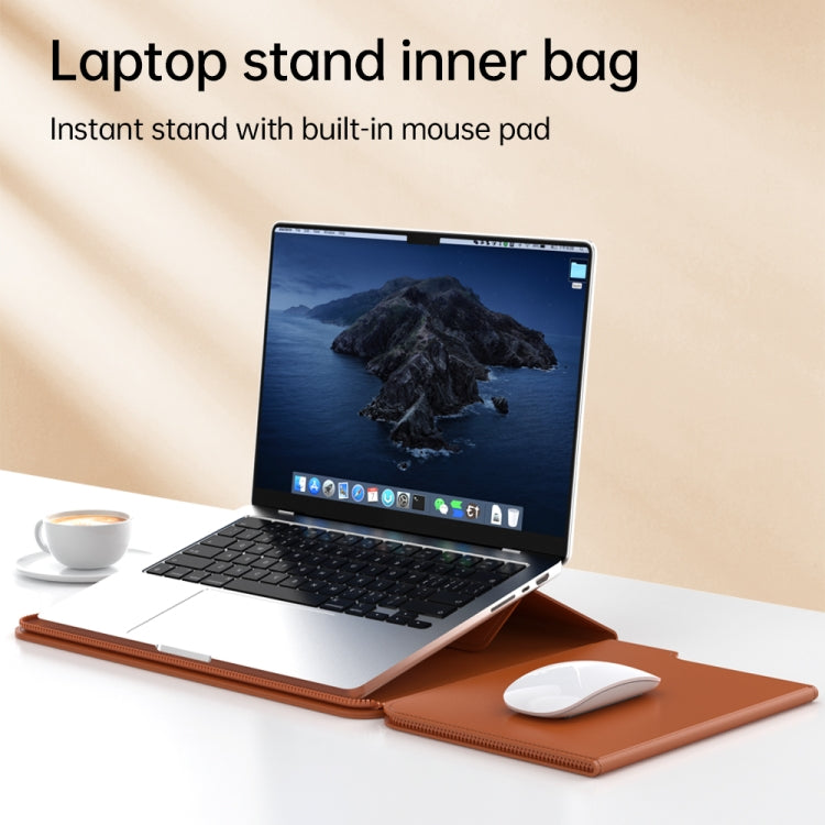 Multifunctional Laptop PU Magnetic Stand Split Liner Bag with Mouse Pad Function, Size:15 inch(Dark Blue) by bashfashion