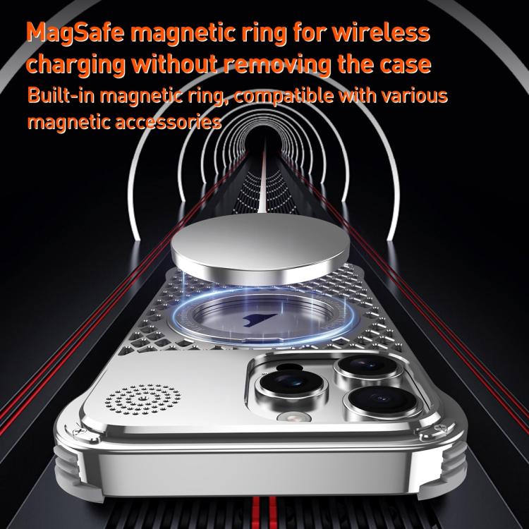 For iPhone 15 Pro Max R-JUST RJ-64 Aromatherapy Heat Dissipation MagSafe Phone Case with Stand(Grey) by R-JUST