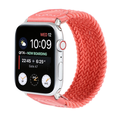 Nylon + Leather Braided Watch Band For Apple Watch Series 9&8&7 41mm / SE 3&SE 2&6&SE&5&4 40mm / 3&2&1 38mm, Size:S(Rose Red) by bashfashion