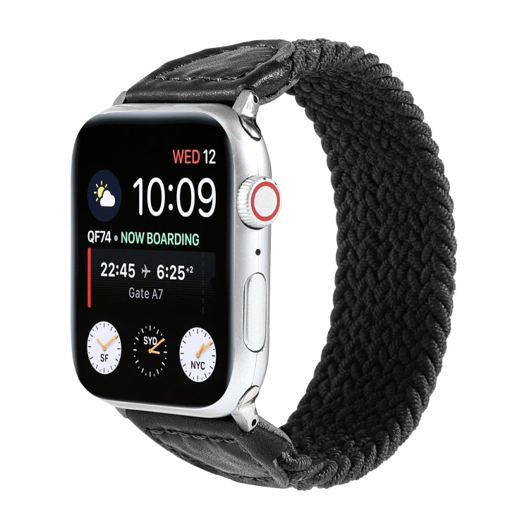 Nylon + Leather Braided Watch Band For Apple Watch Series 7 41mm / 6 & SE & 5 & 4 40mm / 3 & 2 & 1 38mm, Size:M(Black) by bashfashion