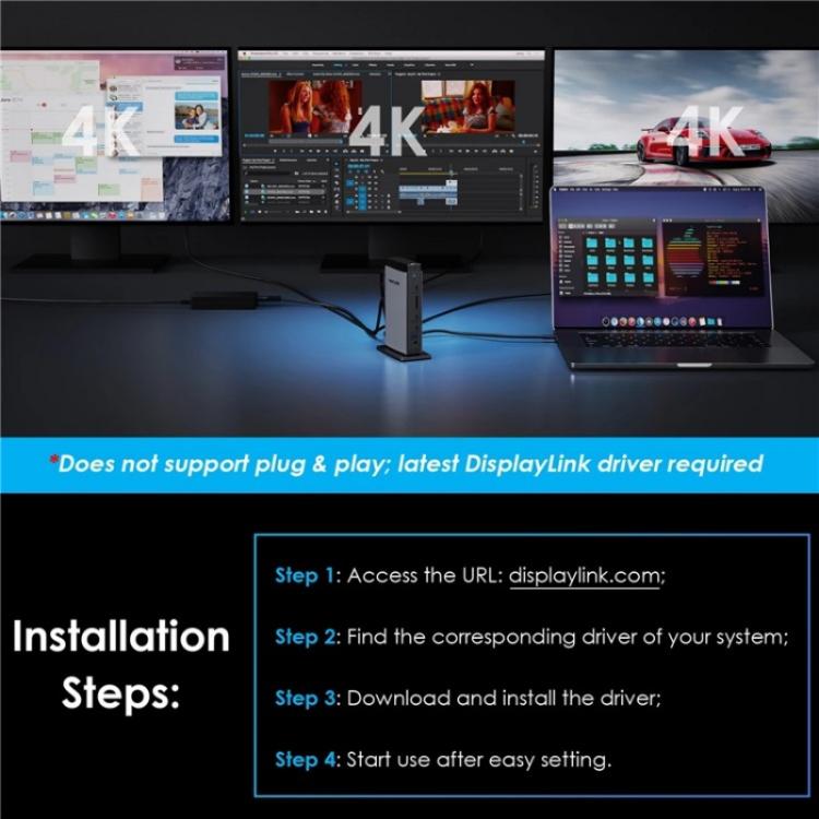 WAVLINK WL-UG69PD13Pro DisplayLink Docking Station 15 in 1 USB-C Hub for MacBook Laptop(UK Plug) by WAVLINK