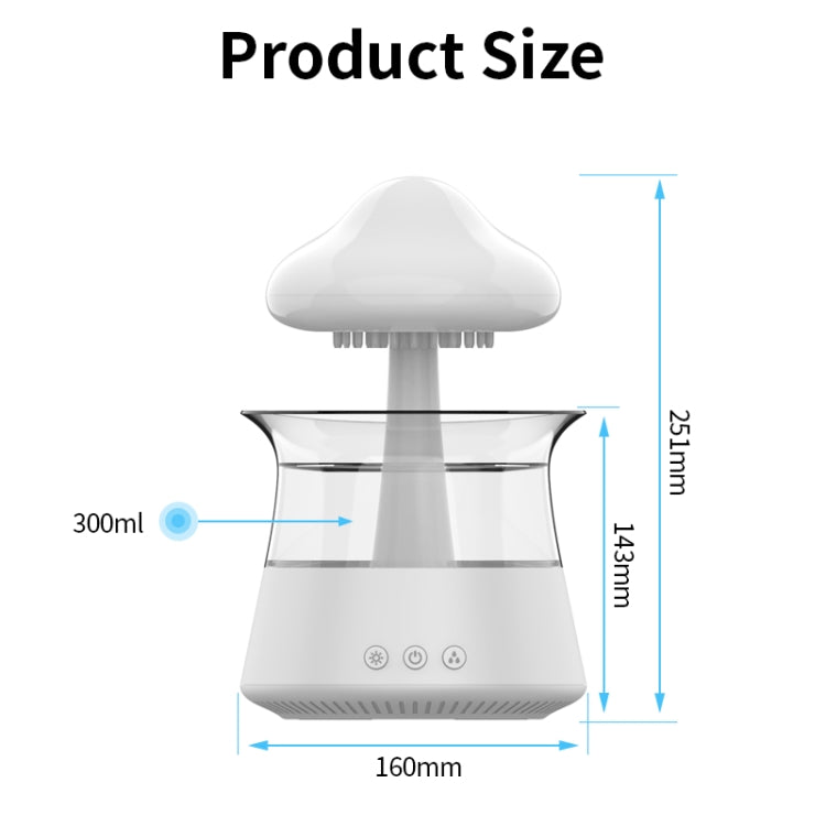 CH06 300ml Rain Humidifier Mushroom Cloud Colorful Night Lamp Aromatherapy Machine, Style: With Remote Controller(White) by bashfashion