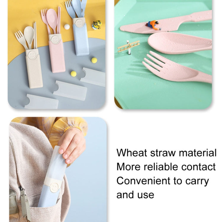 4 In 1 Portable Wheat Straw Tableware Set Outdoor Travel Storage Tableware Box, Style: B With Chopsticks (Beige) by bashfashion