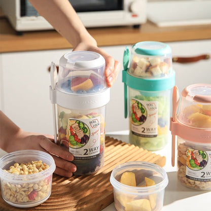 Salad Meal Shaker Cup Portable Fruit and Vegetable Container with Fork Dressing Box, Size: Large White by bashfashion