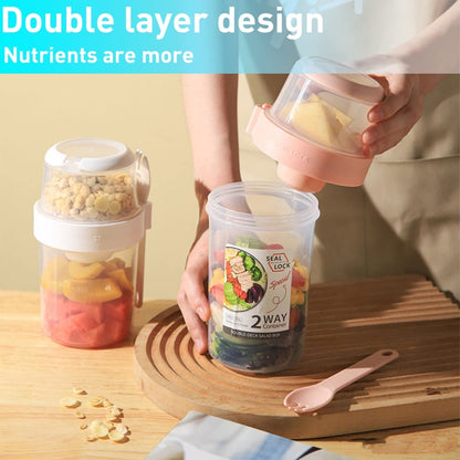 Salad Meal Shaker Cup Portable Fruit and Vegetable Container with Fork Dressing Box, Size: Large White by bashfashion